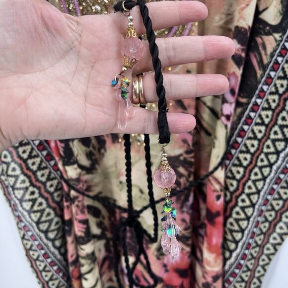 Lucky & Coco Boho Beaded Embellished Colorful Cover Up Kaftan Dress Large - Picture 4 of 7